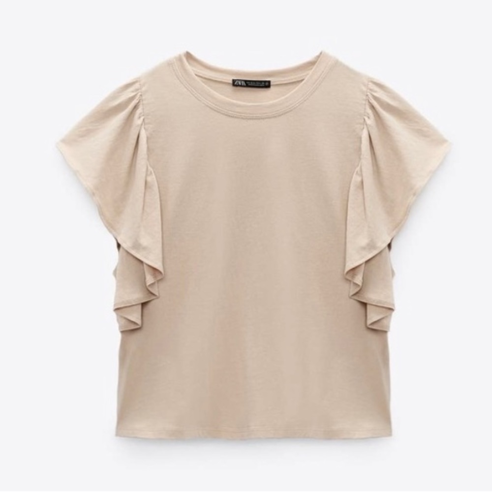 ZARA: Tan Ruffle Tshirt